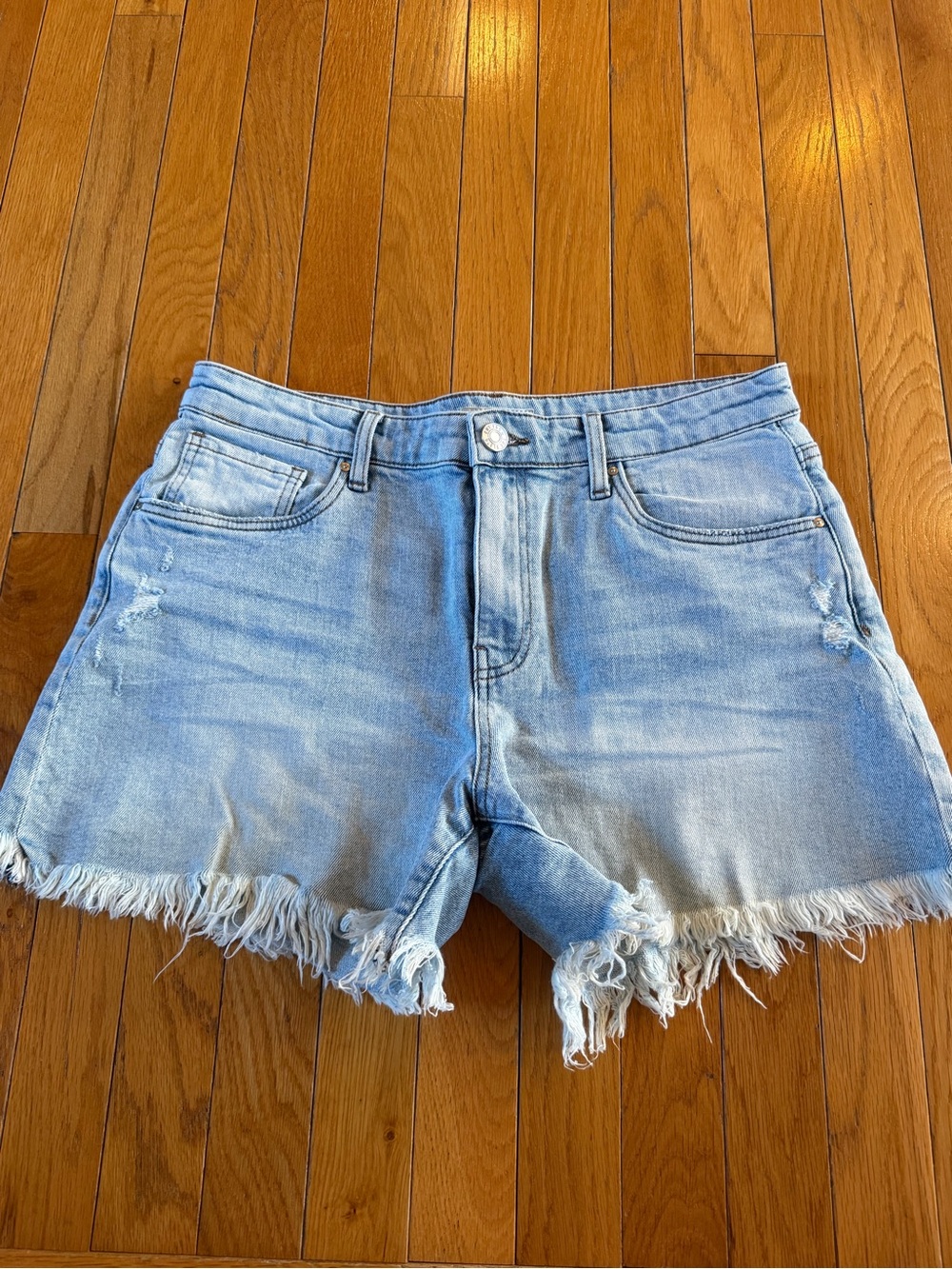 Kut From The Kloth Light Wash Denim Frayed Hem Women’s 8 Jane Long Shorts